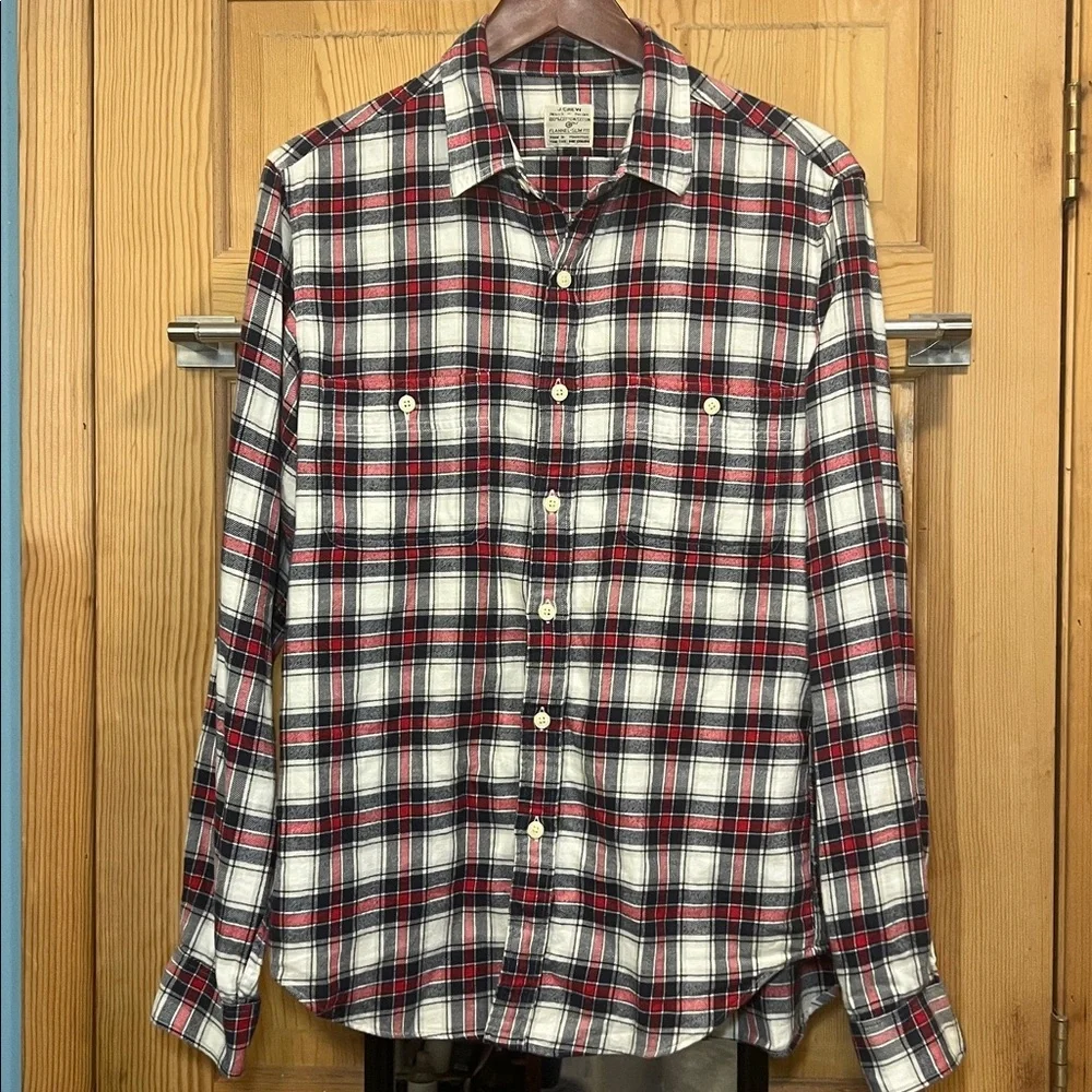 J. Crew Red and Black Plaid Button Down Shirt Slim Fit Sz M